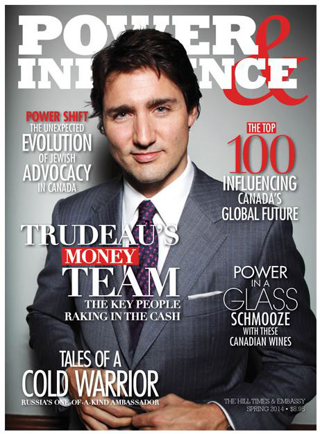 Cover photo of Liberal leader Justin Trudeau in the 2014 edition of Power & Influence magazine.